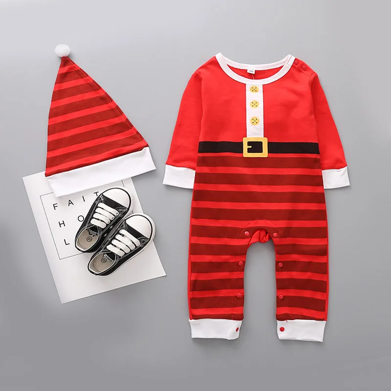 

Spring and Autumn Cotton Newborn Casual Clothes Christmas Stripes and Hats Snowman Jumpsuit Baby Boy and Baby Girl Crawler Suit