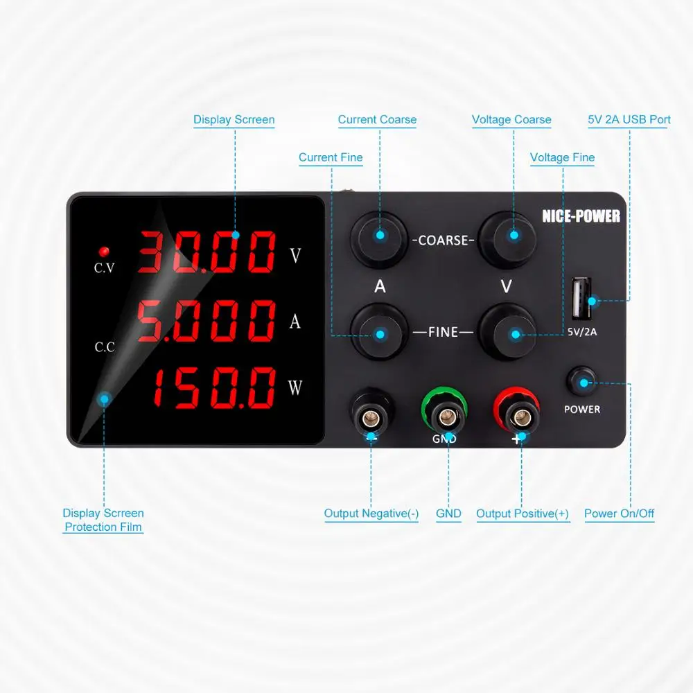 NICE POWER 4 цифры скамейка Регулируемый источник питания лаборатория DC 30V 10A 3A 5A