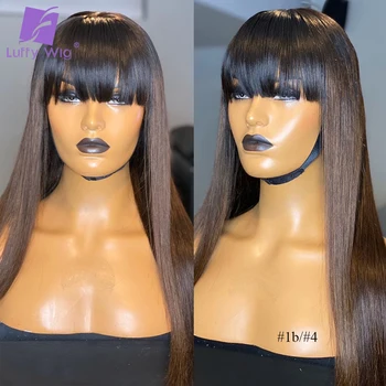 

Ombre Human Hair Wigs With Bangs Indian Remy Hair Machine Made Wig Straight Glueless For Black Women 180% Density Luffywig