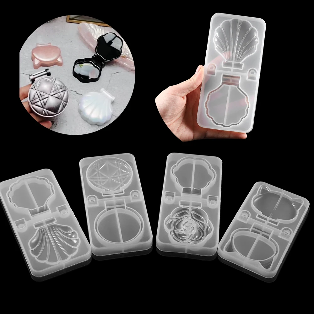 

1set Makeup Mirror Resin Mold Silicone Shell Cat Rose Folding Cosmetic Mirrors UV Epoxy Resin Molds For DIY Handmade Crafts