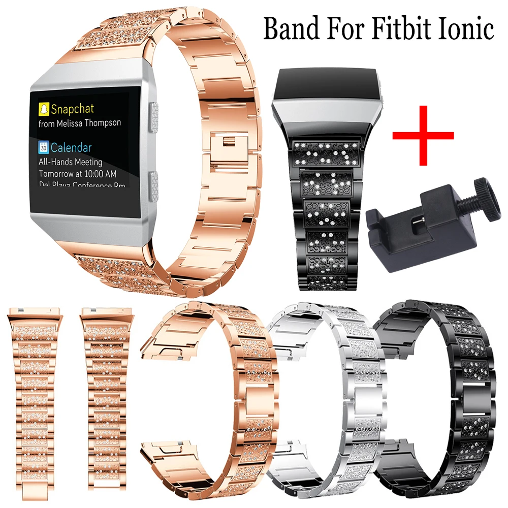

Luxury Stainless Steel Rhinestone Metal Watch Band With Tool Replacement Wrist Strap For Fitbit Ionic Smart Watch Bracelet Strap