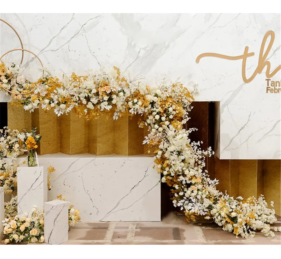 Золотая серия, свадебные украшения, искусственные цветы, пластиковые шелковые цветы, различные стили, для дома, свадьбы, ряд цветов, дорожные материалы