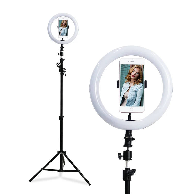 

Photography LED Selfie Ring Light 10 levels three-speed Stepless Lighting Dimmable With Cradle Head For Makeup Video Live Studio