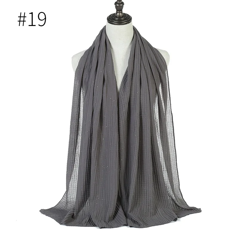 19 deep grey Shimmer Crinkled шарф простой мусульманский хиджаб оголовье Женский вискоза морщин мягкий шарф исламский блеск тюрбан длинная шаль 170x70 см - Цвет: 19 deep grey
