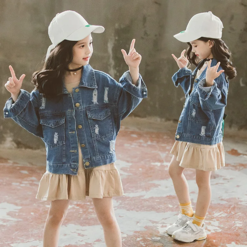 

Girls' Jean Jacket 2019 New Style Fashionable Spring Clothing Big Boy Western Style Little Girl Spring And Autumn Children's Net