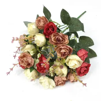 

31cm Rose Pink Silk Peony Artificial Flowers Bouquet 5 Big Head and 4 Bud Cheap Fake Flowers for Home Wedding Decoration indoor