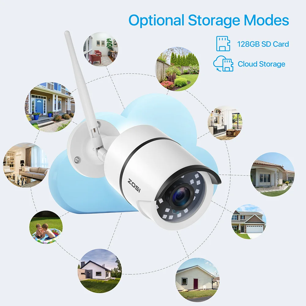 ZOSI 1080P Wifi IP Camera 2.0MP HD Outdoor IP67 Night Vision Security Video Surveillance Camera,2-Way Audio,AI Human Detection