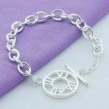 Модные ювелирные изделия, 925 серебряный браслет, высокое качество, простой круглый браслет Roma Chain Link для женщин, мужчин