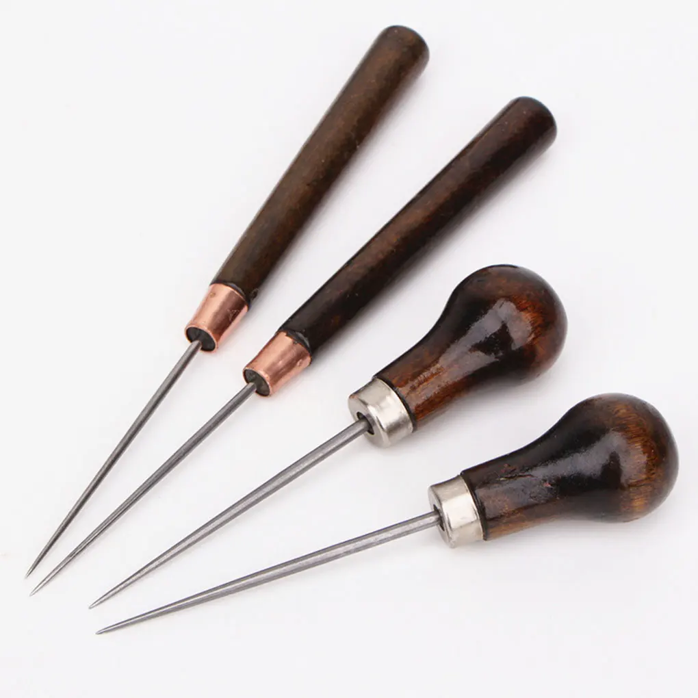 Leather Sewing Tools 2PCS/Set Wooden Handle Awls DIY Leather Sewing Awl Shoes Repair Tool Hand Stitcher Leather Craft Awl Punch Hole Tools