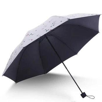

Fully Automatic Small Fresh Umbrella Rain Woman Three Fold Umbrella Floral Black Coating Anti Uv Sun Guarda