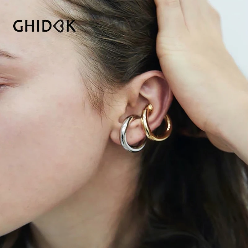 

GHIDBK Nice Minimalist Unisex Shaped C Solid Ear Clips Big&Mid Chunky Statement Cartilage Earrings Simple Geometric Ring Earring