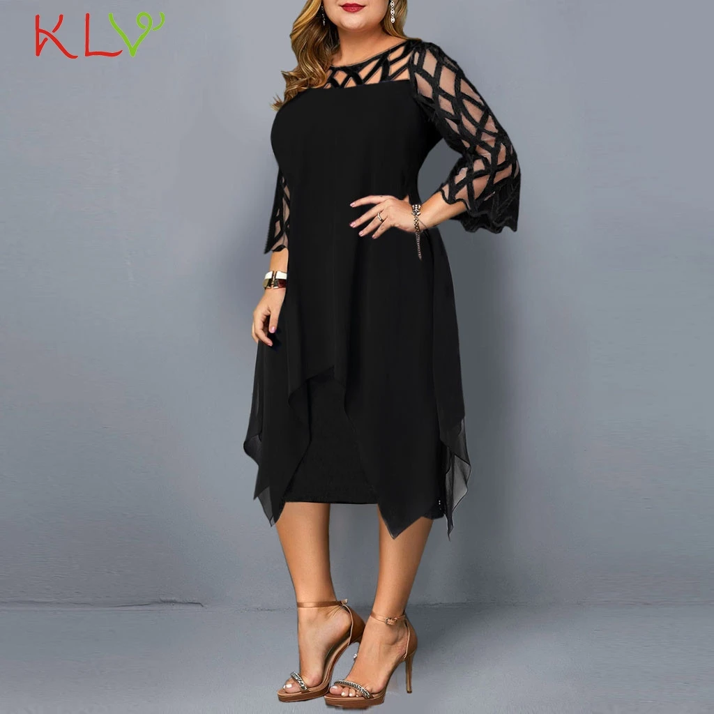 Chiffon Dress Women Mesh Hollow Elegant Plus Size Casual Dresses Party Night Vestidos Ropa Mujer Ladies Clothes 5XL 19Nov | Женская