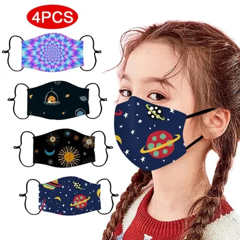 

4PCs Children's New Fashion Anti-dust Adjustable Reuseable Face Masks Windproof Reusable Printed Mask Mondkapjes Wasbaar