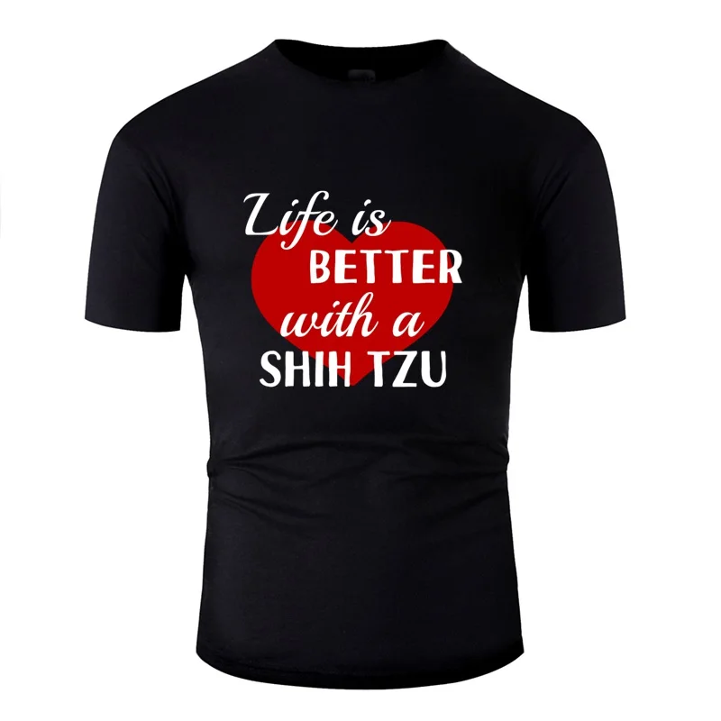 Футболка с принтом комиксов Life Is Better With A Shih Tzu, Мужская футболка из хлопка с круглым вырезом, женские S-5xl Топы в стиле хип-хоп больших размеров