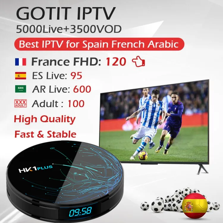 

Best Francais IPTV HK1PLUS Android TV Box Amlogic S905X2 Dual WIFI BT4.0 FHD Set Top Box Europe Arabic Adult IPTV Subscription