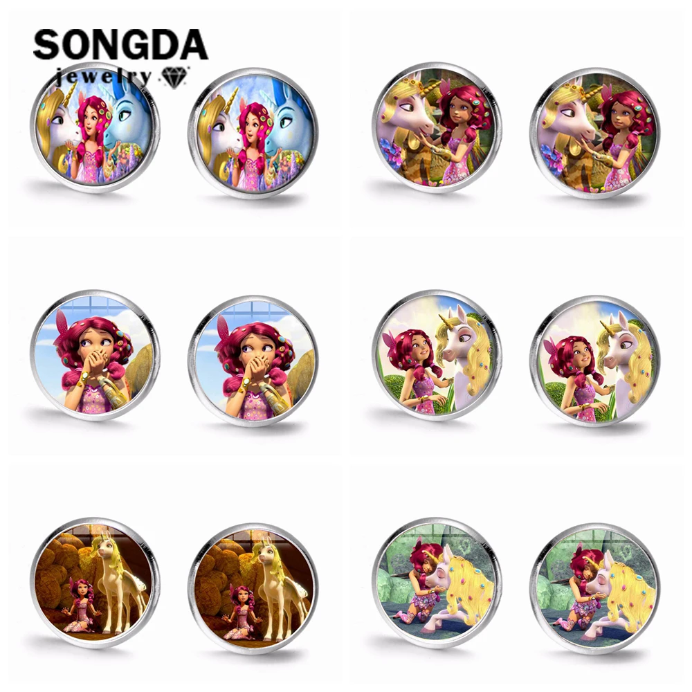 SONGDA 2019 модные Мультяшные серьги Mia and Me сказочный эльф рог лошадь узор стеклянное