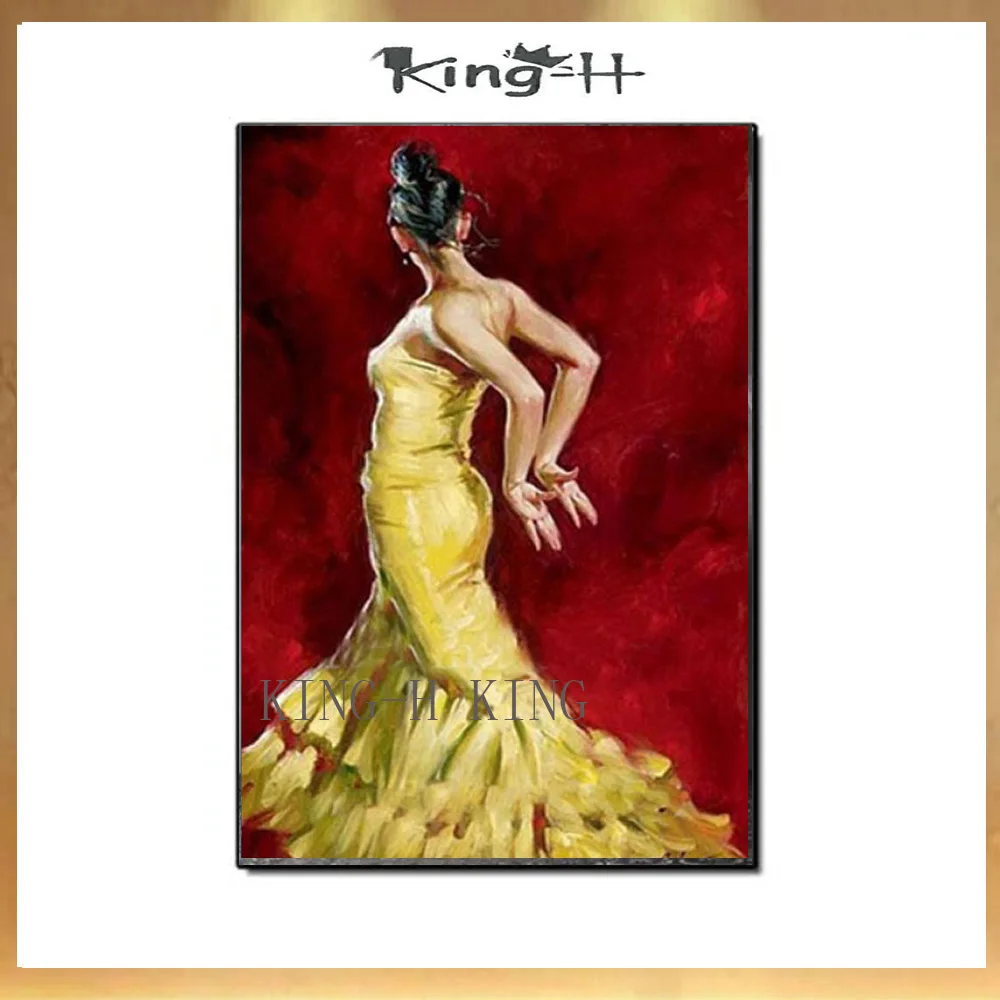 

Free Shipping Hand-painted Spanish Flamenco Dancer Oil Painting On Canvas Spain Dancer Dancing With Red Dress Oil Paintings