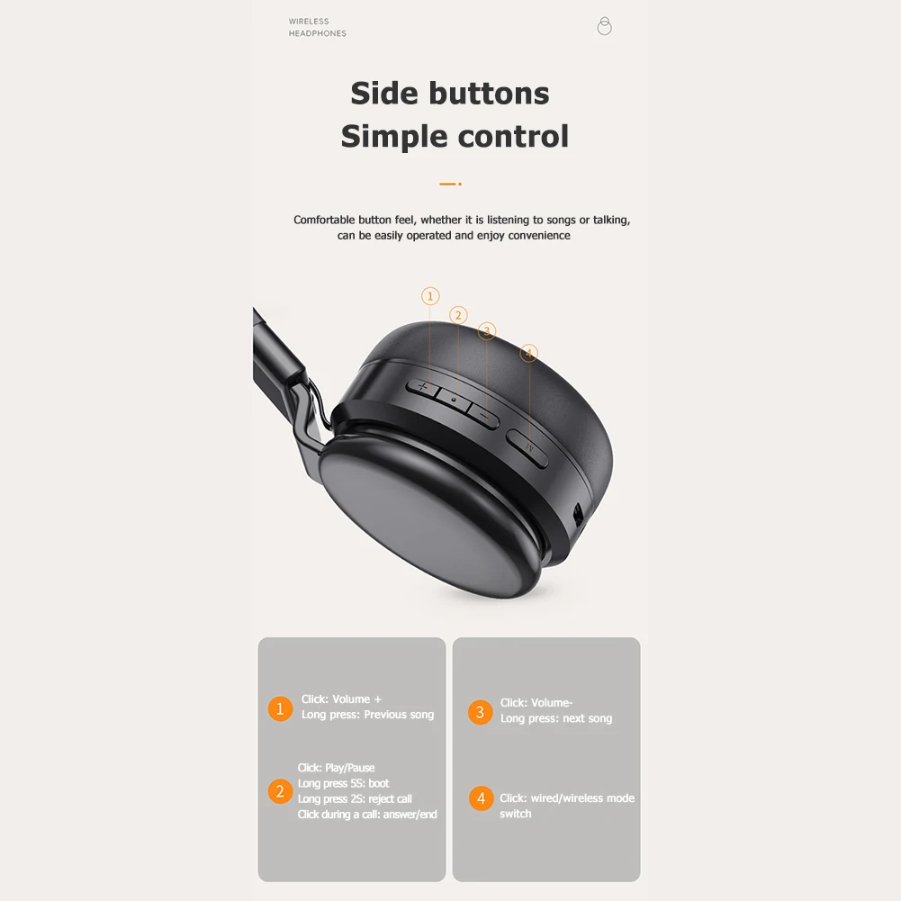 Foldable Bluetooth Wireless Headphone Portable 3 5mm Wired Over Ear Headset for Computer Tablets Smartphones