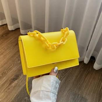 

Chain Handbag Women New Small Square Bag Solid Color Crossbody Bag Female Phone Pouch Purse Fashion Leather Women Shoulder Bags
