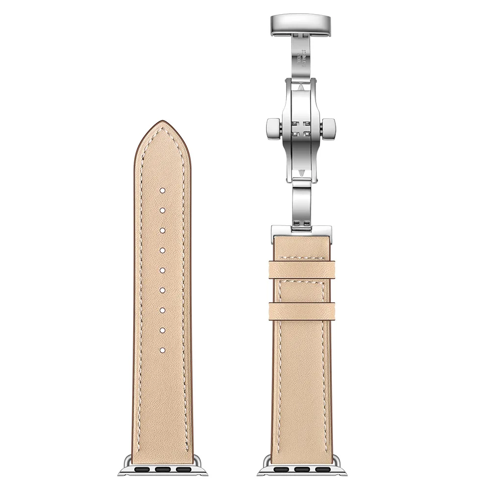 Металлическая застежка-бабочка кожаная Петля ремешок для наручных часов Apple Watch 44 мм 40 мм, 42 мм, 38 мм, ремешок для наручных часов iWatch серии