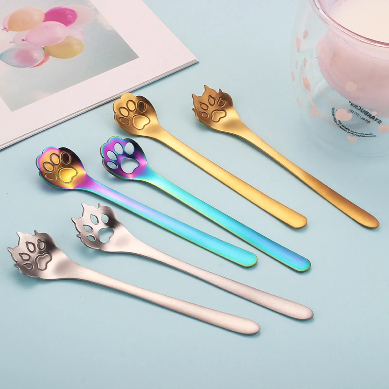 

Stainless Steel Cat Claw Coffee Scoop Tea Dessert Spoon Drink Mixing Smoothie Spoon Tableware Set Kitchen Supplies Tea Spoon
