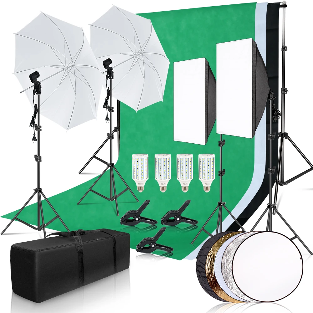 Photography Photo Studio Softbox Lighting Kit With 2.6x3M Background Frame 3pcs Backdrops Tripod St
