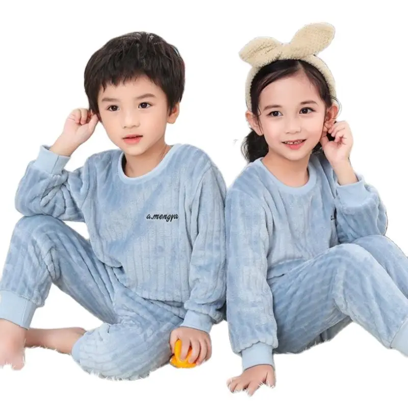 

2021 New Winter Kids Pajamas Sets Warm Pyjamas For Boys Thicken Girls Sleepwear Flannel Fleece Baby Thermal Homewear Set 3-10Y