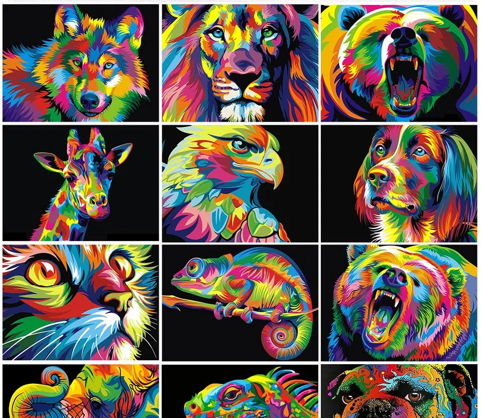 5D DIY Diamond Painting Animals Lion Cat Tiger Cross Stitch Kit Full Drill Square Embroidery Mosaic Art Picture of Rhinestones