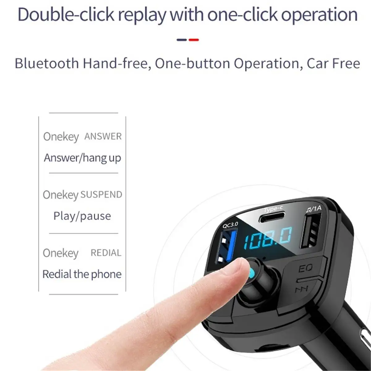 New bluetooth Car Kit Wireless FM Transmitter Handsfree Music Playing Type-C Charging Port Support TF Card / U Disk hands free