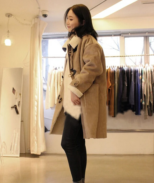 Winter New Style Korean-style Lambs Wool Mid-length Thick Suede Cold Cotton Coat Cool GIRL'S