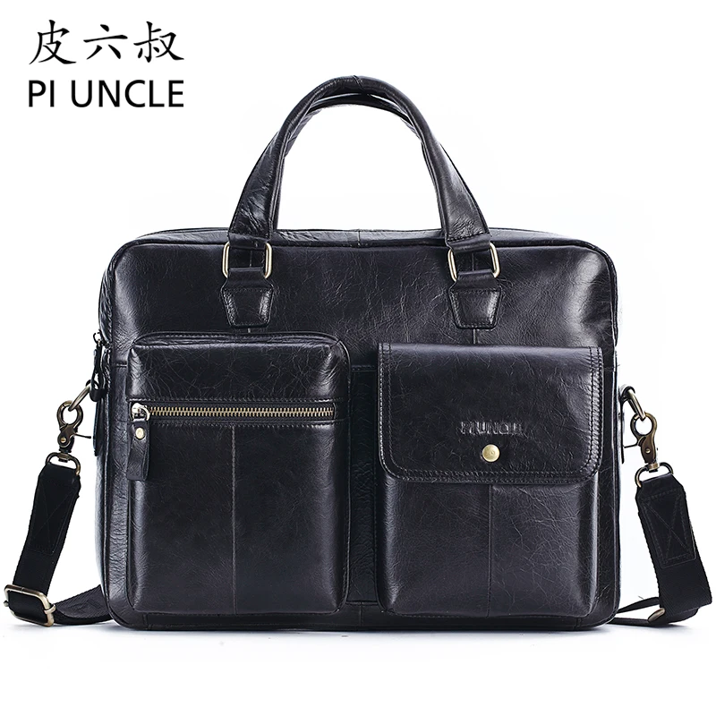 Мужской портфель из натуральной кожи, сумки Hanbags для мужчин, модная сумка-мессенджер 14 дюймов, сумка для ноутбука, деловые сумки, мужская сумка для офиса - Цвет: Black(oil )