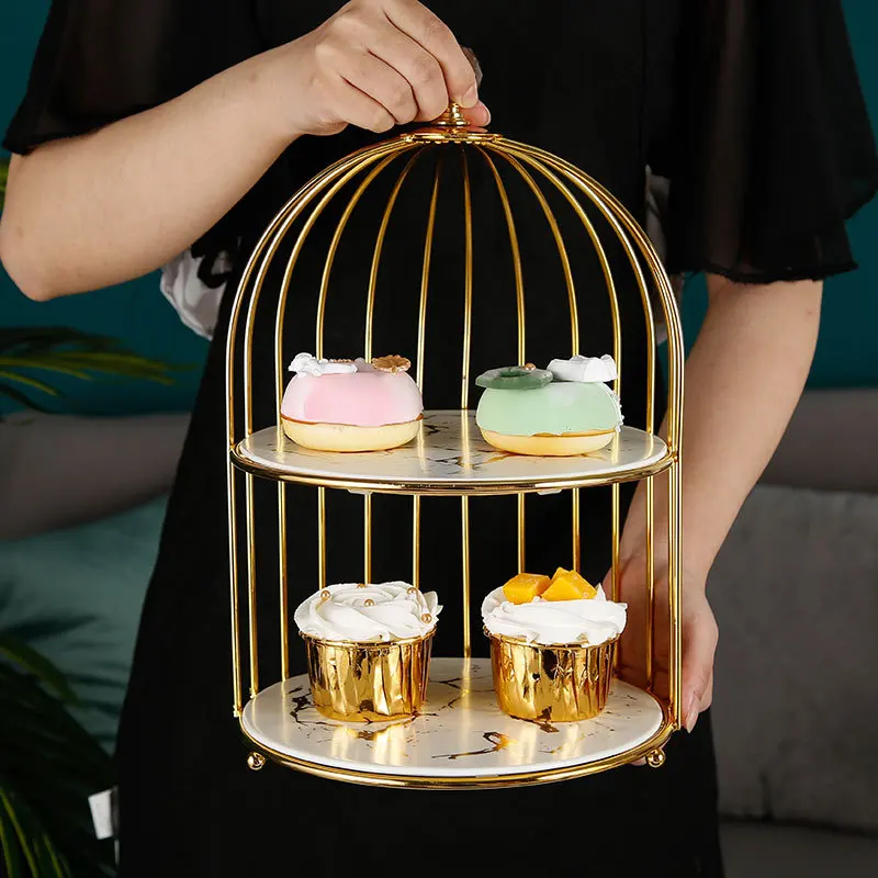 Ceramic Double Dessert Tray Creative Marble Cake Pan Table Decoration Display Stand Afternoon Tea Fruit Plate | Дом и сад