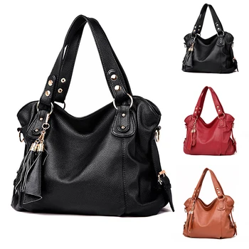 

New Fashion Women PU Leather Large Capacity Shoulder Bags Big Casual Soft Tassel Big Bag Designer Luxury Handbags for Women