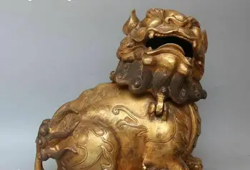 

7" China Bronze Dragon Loong Pixiu Brave Troops Leo Beast Incense Burner Censer