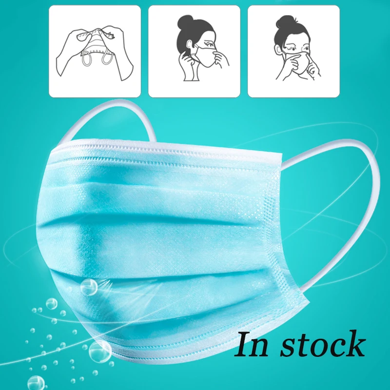 

50pcs Face Mask Profession 3-Ply PM2.5 Nonwoven Disposable Elastic Mouth Soft Breathable Flu Hygiene Mouth Mask Dust Proof