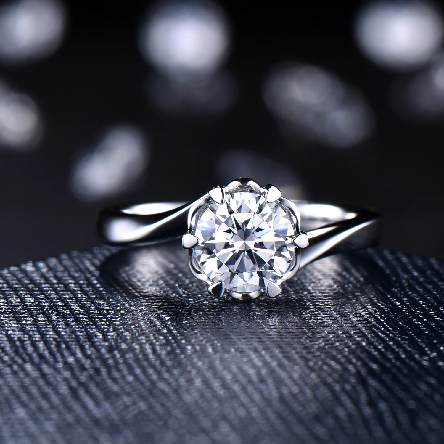 LASAMERO, Цветочный, классический, 1.00CT, круглая огранка, бесцветный Муассанит, 6 Зубцов, обручальное, обручальное кольцо, твердое, 14K золото, кольцо ручной работы