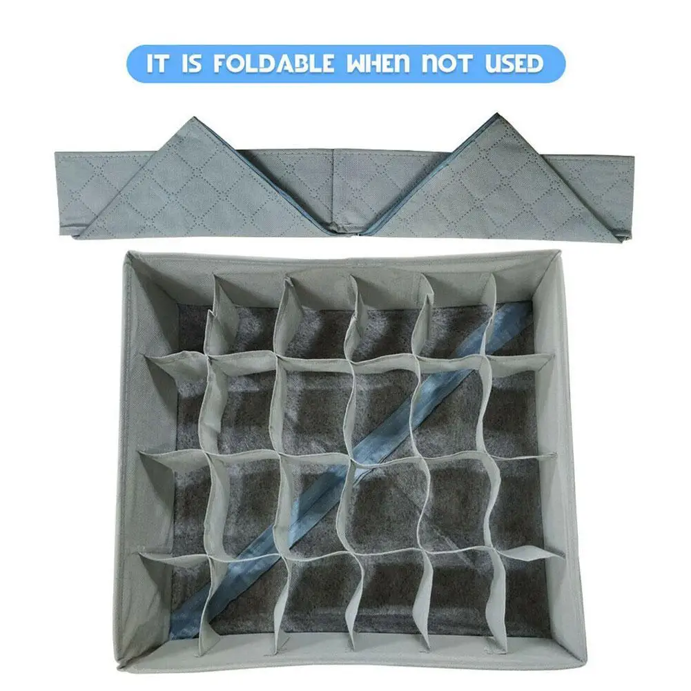 

1PC Foldable Underwear Storage Box With 6/7/24 Compartments Closet Divider Socks Drawer Box Nylon Wardrobe Organizer Bra N6G6
