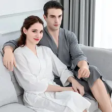 Осенне-зимний женский мужской халат, однотонный свободный вафельный банный халат для влюбленных, банный халат-кимоно, ночная парочка, домашняя одежда, большие размеры 3XL