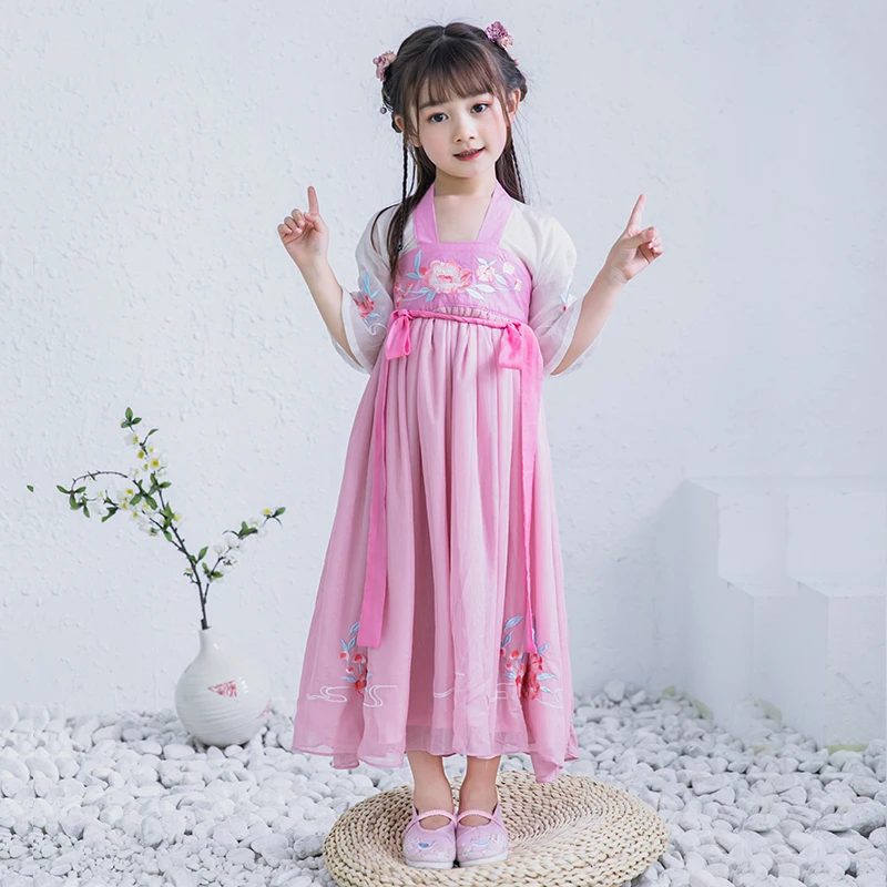 Детские длинные платья Hanfu для девочек, одежда для детей, платье для выступлений в древнем стиле, платье для костюмированной вечеринки для детей 2, 3, 4, 5, 6, 7, 8, 9, 10, 11, 12 лет