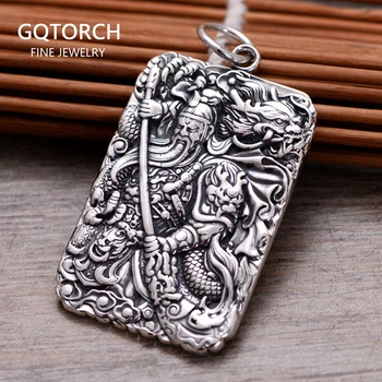 

Mantra Guan Gong Pendant For Men Chinese Martial God Of Wealth Carved Six Words Mantra 999 Sterling Silver Jewelry Lucky Amulets