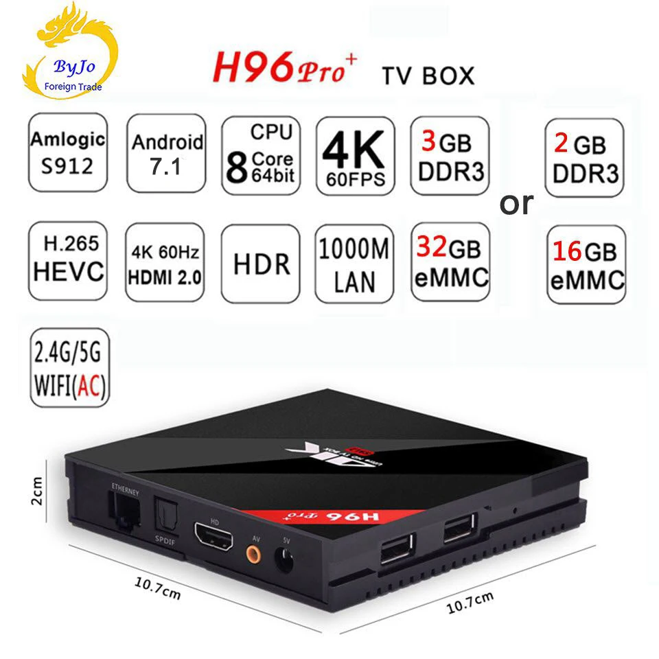 H96 Pro+ 3g 32G 2,4G 5GHz Wifi 4K box Amlogic S912 Top set box Smart tv box android 7,1 Android tv box H96 plus Vs X96