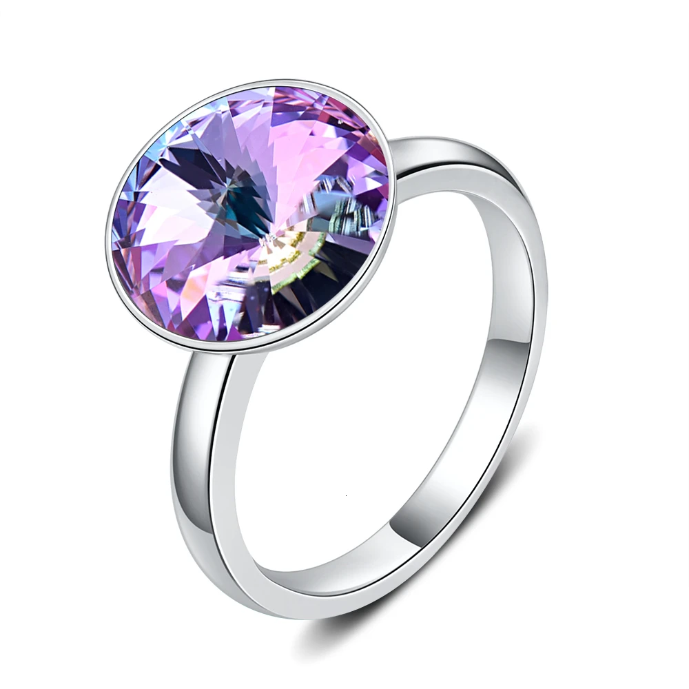 Женские кольца с кристаллами Swarovski, новые модные кольца с круглым камнем RIVOLI для женщин, элегантные вечерние ювелирные изделия на свадьбу, романтический подарок - Цвет основного камня: VL