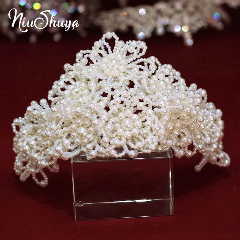 1PC Bridal Princess Pearl Tiara Bridal Hair Accessories Handmade Wedding Crown~ 