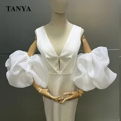 White Puffy Sleeves Gloves For Wedding Simple Elegant Bridal Accessories Hot Fingerless Handmade Bride Gloves Customize SWD085
