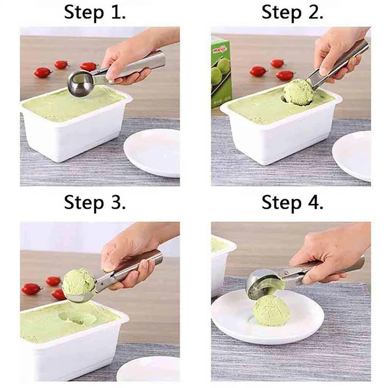 Ice Cream Spoon Stainless Steel Watermelon Fruit Ball Spoon Dessert Ice Ball Cream Non-stick Kitchen Tool Two Sizes
