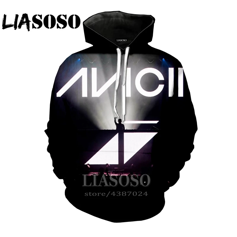 LIASOSO, новинка, Зимняя мода для мужчин и женщин, 3D принт, DJ певец Avicii, толстовка в стиле хип-хоп с длинными рукавами, толстовка, повседневный Забавный пуловер