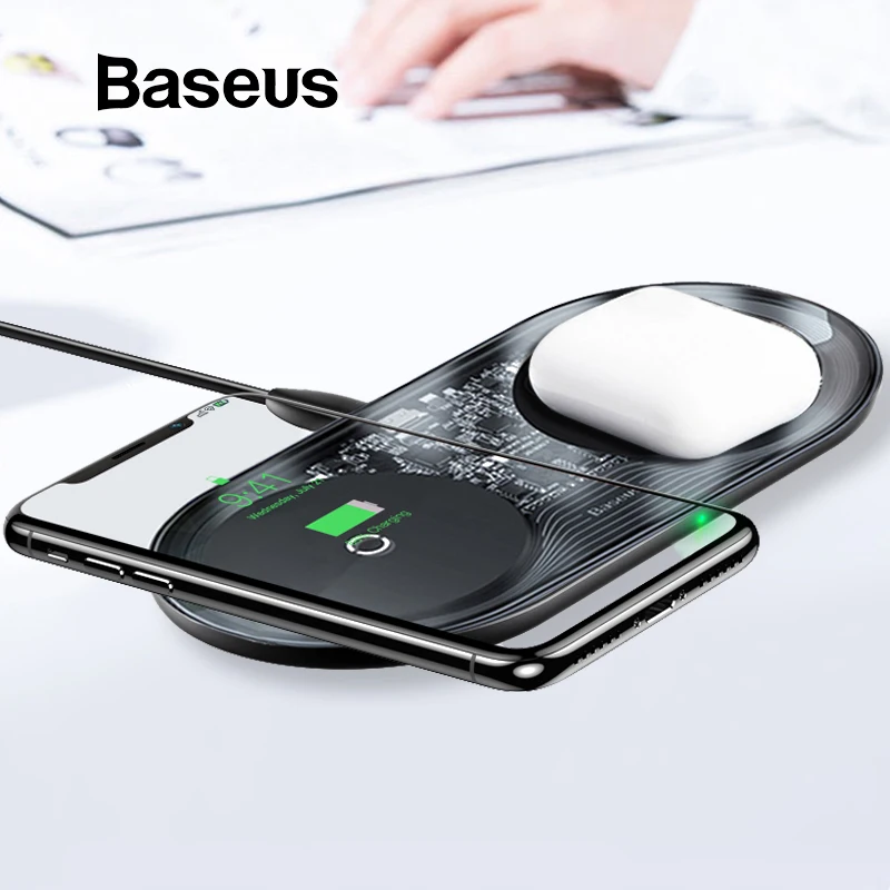 Baseus 15 Вт Двойное беспроводное зарядное устройство для iPhone 11 Pro Max X XS Max XR Видимая беспроводная зарядная панель для Samsung Galaxy Note 10 Plus Note 9 8 S10 S9 Зарядка для аэродромов