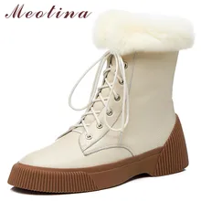 Meotina/теплые шерстяные зимние ботинки; женские ботильоны из натуральной кожи на плоской подошве; обувь на шнуровке с круглым носком на натуральном меху; женская зимняя обувь; Размер 39