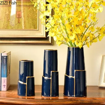 

3PCS/SET OUTLINE IN GOLD CERAMICS VASES HYDROPONICS VASE FLOWER ARRANGEMENT DESK DECORATION ORNAMENT PORCELAIN MODERN HOME DECOR