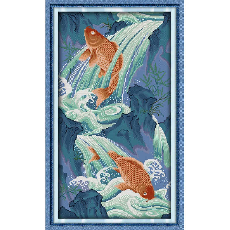 Fishes Leaping Over The Dragon Gate (2) Chinese Cross Stitch Kits Ecological Cotton Stamped DIY New Year Decorations For Home | Дом и сад